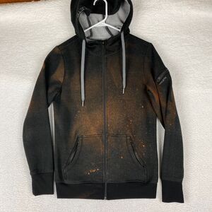 Hylete‎ Hoodie Womens S Black Full Zip Bleach Splatter Active Sweatshirt Faded
